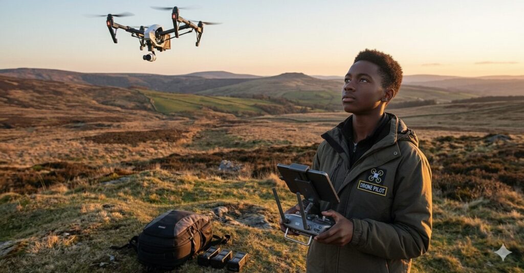 teenager flying a drone